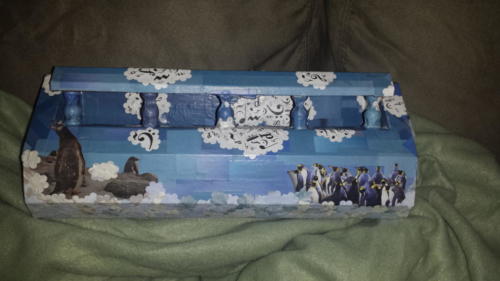 Decoupage Letter Holder Penguin Music