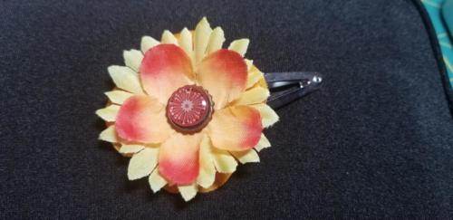 Flower Barrette Yellow/Red Pretty Center