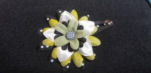 Flower Barrette Black/Yellow/White Checker Center