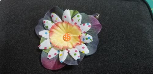 Flower Barrette Multicolor/Polka Dot Orange Polka Dot Center
