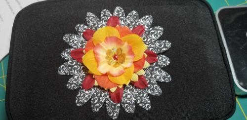Flower Barrette Red/Orange/Yellow/Black and White Swirls