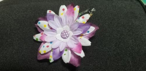 Flower Barrette Pink/Purple/Polka Dot Purple Polka Dot Center