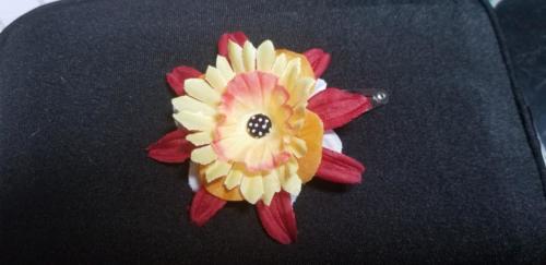 Flower Barrette Red/Orange Polka Dot Center