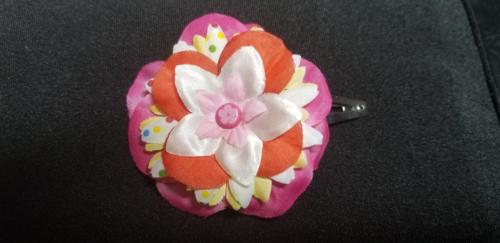 Flower Barrette Orange/Pink/Polka Dot Flower Center