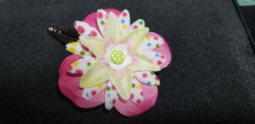 Flower Barrette Pink/Polka Dots Polka Dot Center