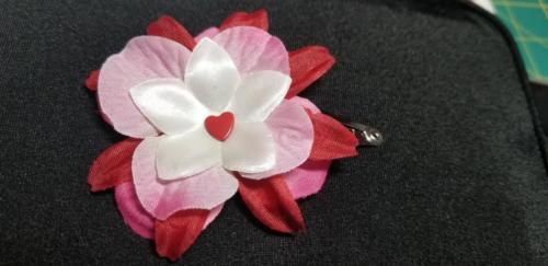 Flower Barrette Red/Pink Heart Center