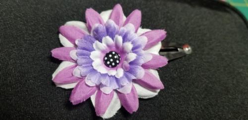 Flower Barrette Pink/Purple Black Polka Dot Center