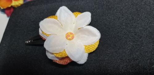 Flower Barrette Yellow Polka Dot Center