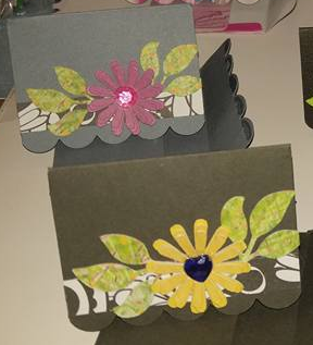 Mini Cards--Flower, Black and Pink, Gem