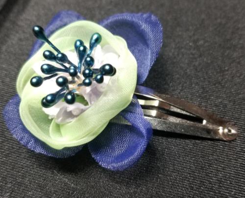 Flower Barrette Blue and Green with firework